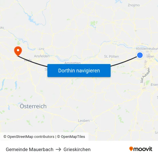 Gemeinde Mauerbach to Grieskirchen map