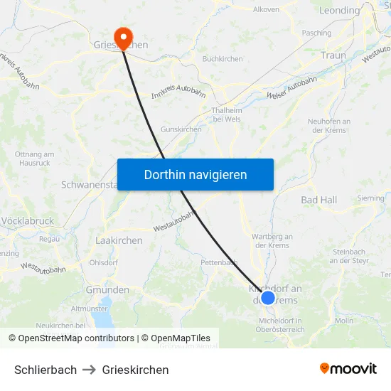 Schlierbach to Grieskirchen map