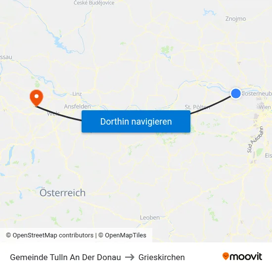 Gemeinde Tulln An Der Donau to Grieskirchen map