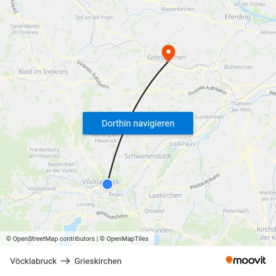 Vöcklabruck to Grieskirchen map