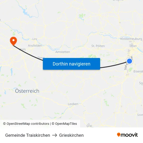 Gemeinde Traiskirchen to Grieskirchen map