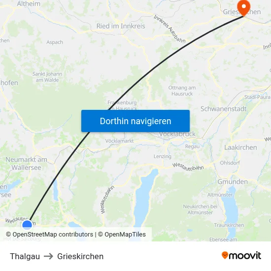 Thalgau to Grieskirchen map