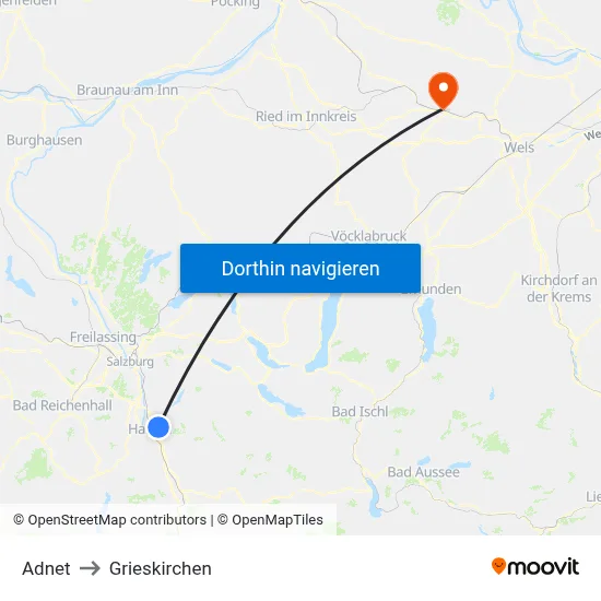 Adnet to Grieskirchen map
