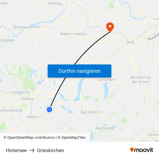 Hintersee to Grieskirchen map