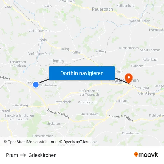 Pram to Grieskirchen map