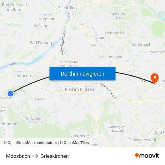 Moosbach to Grieskirchen map