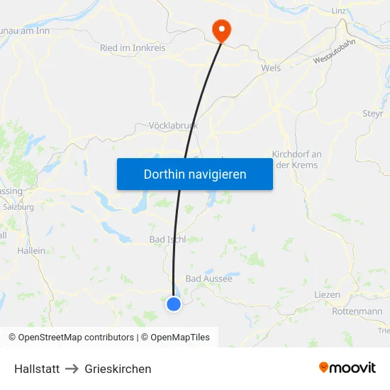 Hallstatt to Grieskirchen map