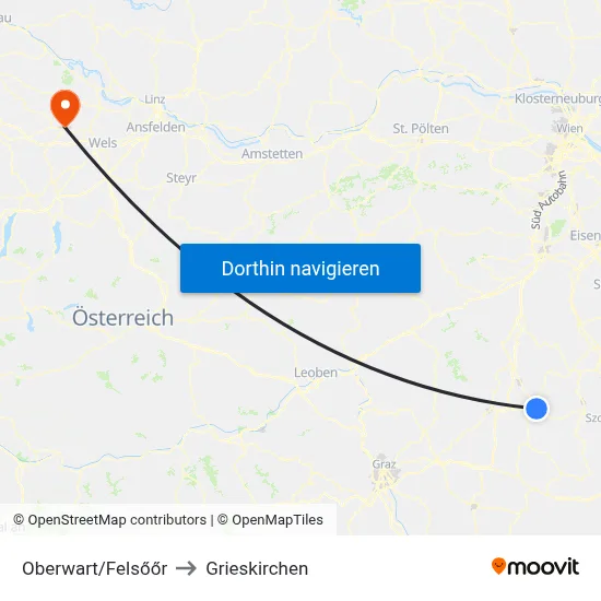 Oberwart/Felsőőr to Grieskirchen map
