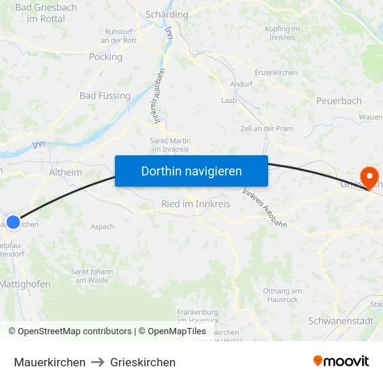 Mauerkirchen to Grieskirchen map