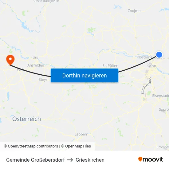 Gemeinde Großebersdorf to Grieskirchen map