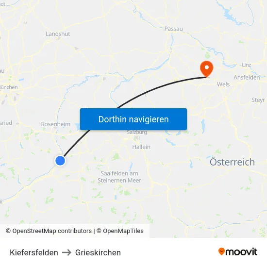 Kiefersfelden to Grieskirchen map
