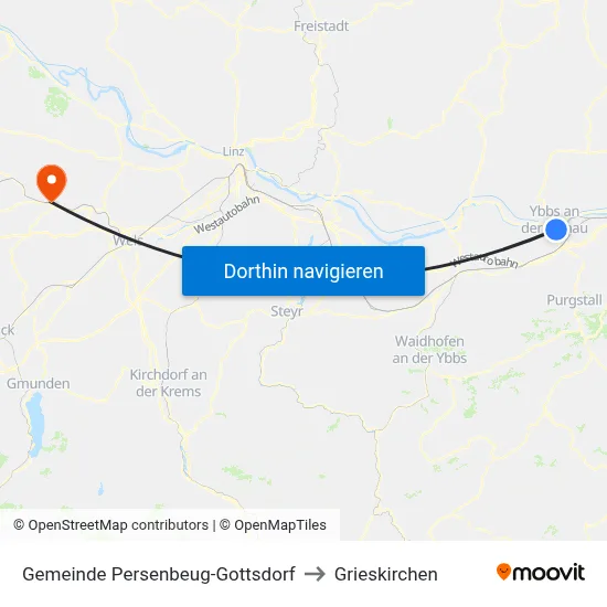 Gemeinde Persenbeug-Gottsdorf to Grieskirchen map