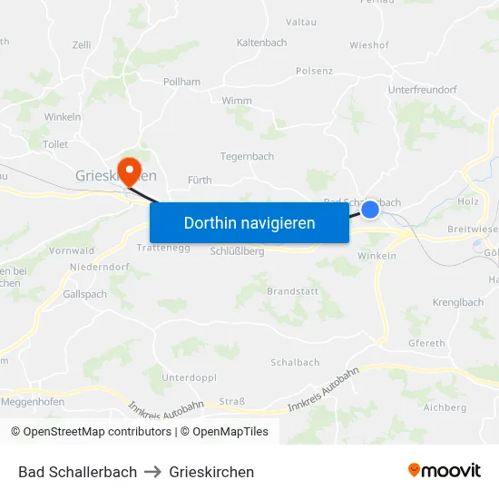 Bad Schallerbach to Grieskirchen map