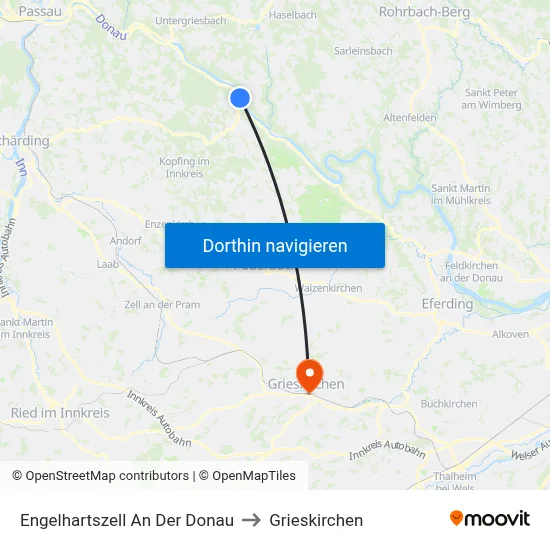 Engelhartszell An Der Donau to Grieskirchen map