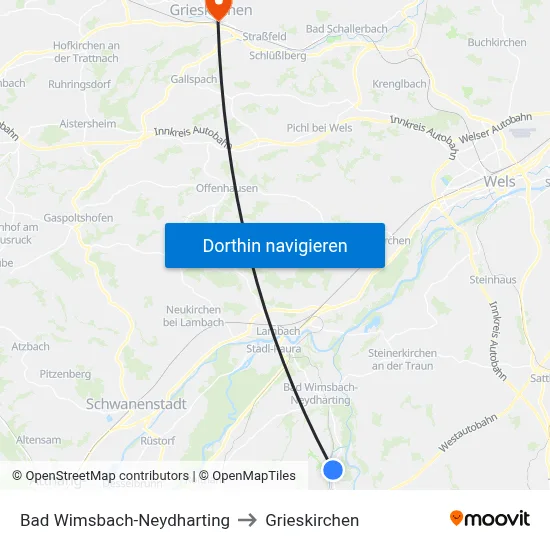 Bad Wimsbach-Neydharting to Grieskirchen map