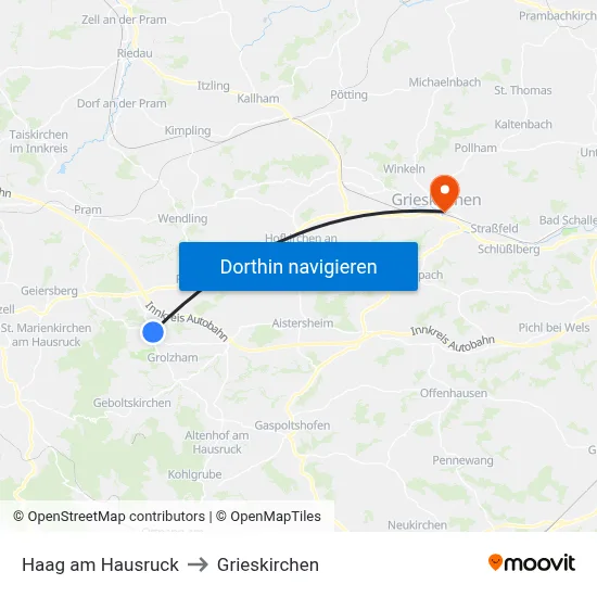 Haag am Hausruck to Grieskirchen map