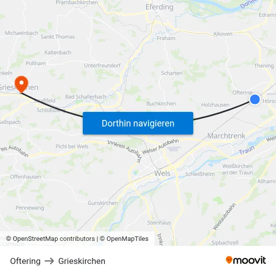Oftering to Grieskirchen map