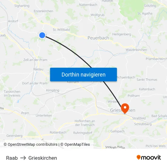 Raab to Grieskirchen map