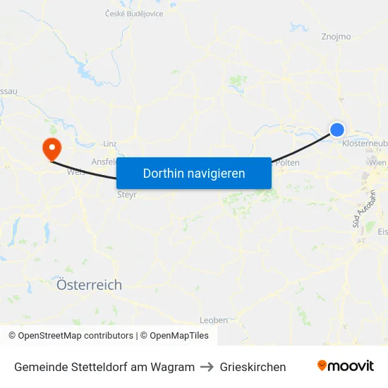 Gemeinde Stetteldorf am Wagram to Grieskirchen map
