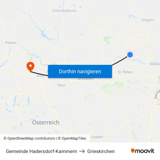 Gemeinde Hadersdorf-Kammern to Grieskirchen map
