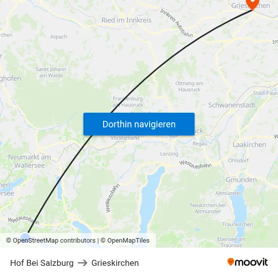 Hof Bei Salzburg to Grieskirchen map