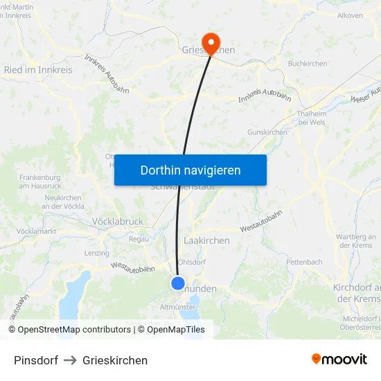 Pinsdorf to Grieskirchen map