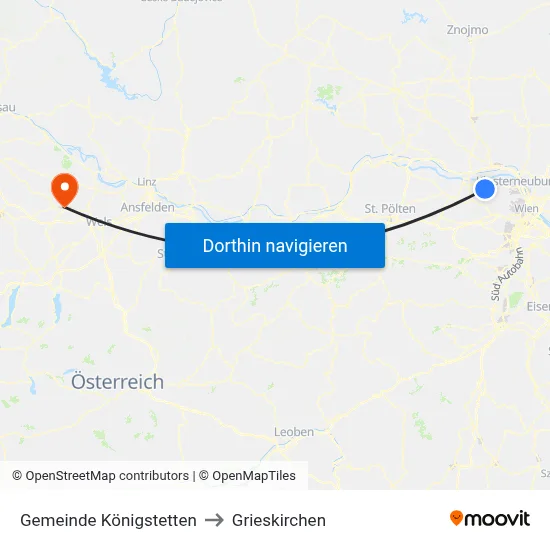 Gemeinde Königstetten to Grieskirchen map