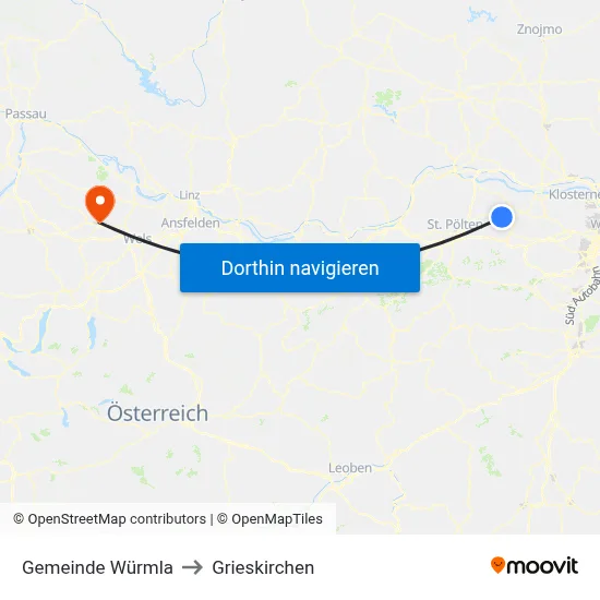 Gemeinde Würmla to Grieskirchen map