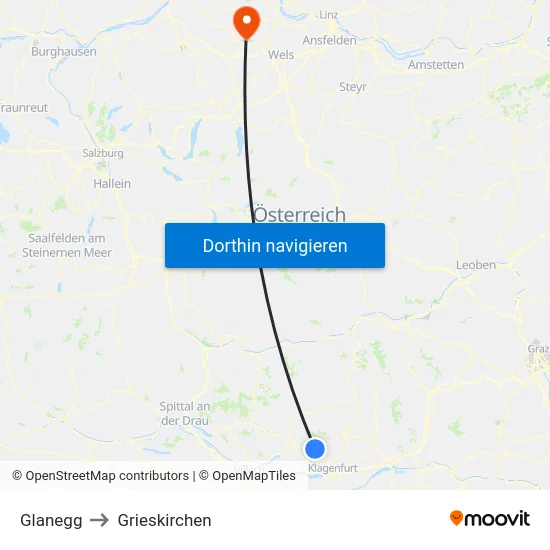 Glanegg to Grieskirchen map
