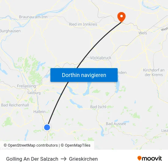 Golling An Der Salzach to Grieskirchen map