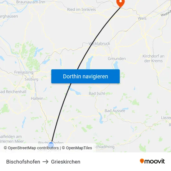 Bischofshofen to Grieskirchen map