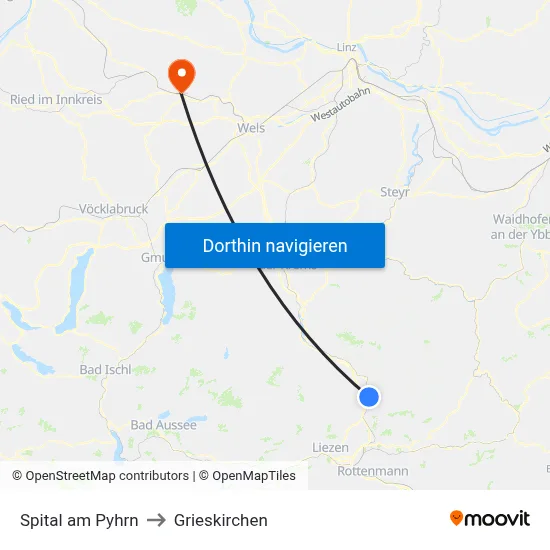 Spital am Pyhrn to Grieskirchen map