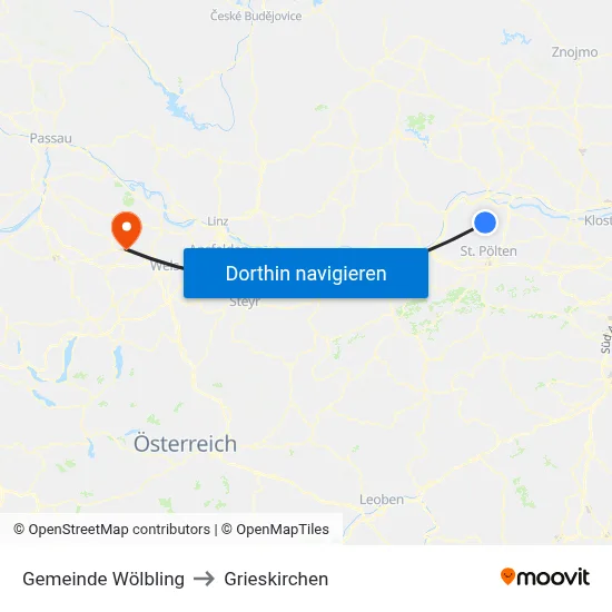 Gemeinde Wölbling to Grieskirchen map