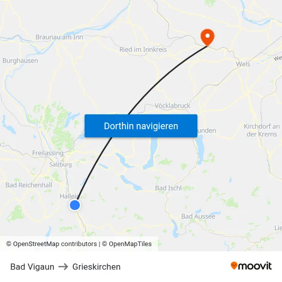 Bad Vigaun to Grieskirchen map