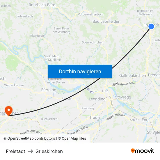 Freistadt to Grieskirchen map