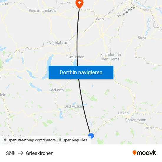 Sölk to Grieskirchen map