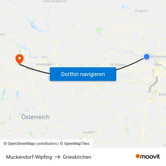 Muckendorf-Wipfing to Grieskirchen map
