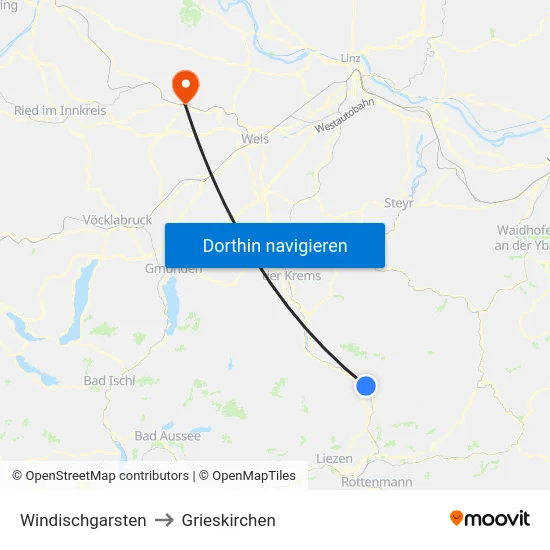 Windischgarsten to Grieskirchen map