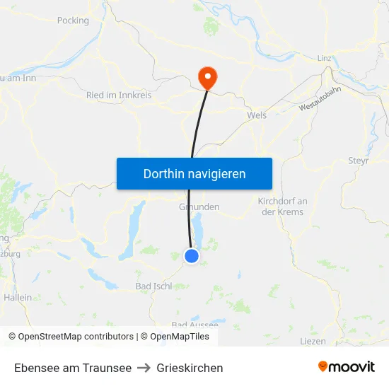 Ebensee am Traunsee to Grieskirchen map