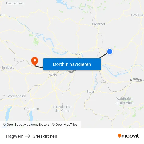 Tragwein to Grieskirchen map