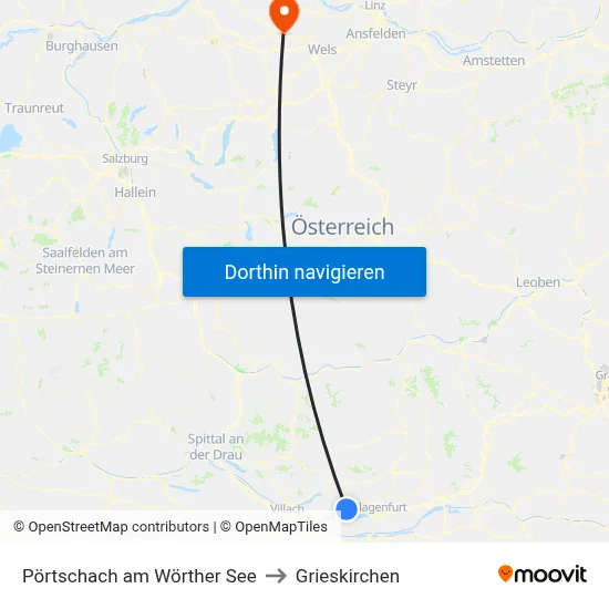 Pörtschach am Wörther See to Grieskirchen map