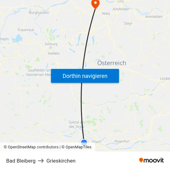 Bad Bleiberg to Grieskirchen map