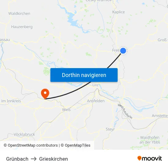 Grünbach to Grieskirchen map
