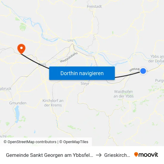 Gemeinde Sankt Georgen am Ybbsfelde to Grieskirchen map