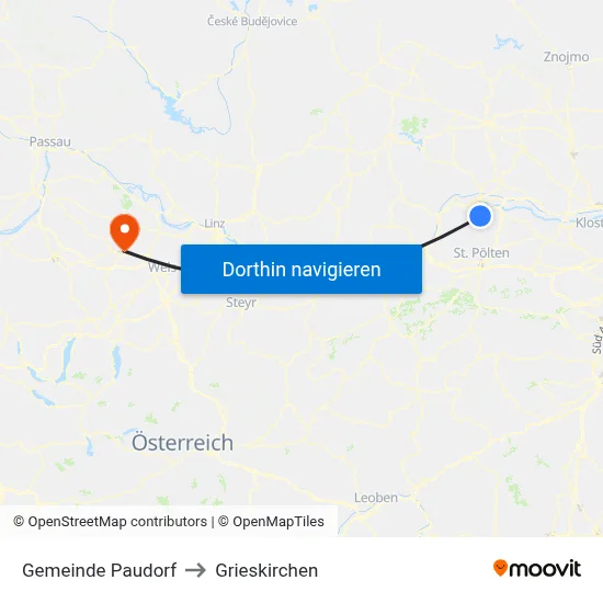Gemeinde Paudorf to Grieskirchen map