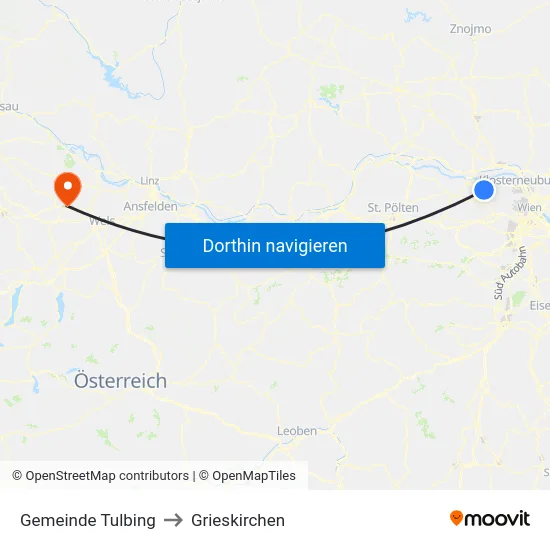 Gemeinde Tulbing to Grieskirchen map