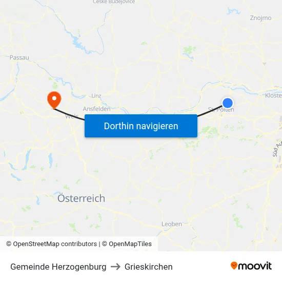 Gemeinde Herzogenburg to Grieskirchen map