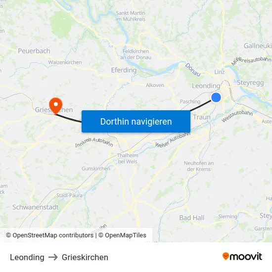 Leonding to Grieskirchen map
