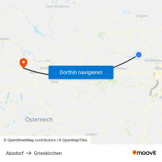 Absdorf to Grieskirchen map