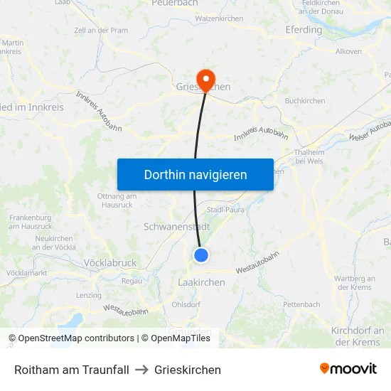 Roitham am Traunfall to Grieskirchen map